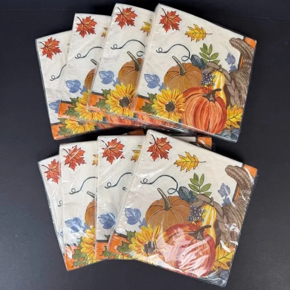 8 Packs Cornucopia Gathering Fall/Thanksgiving Paper Napkins, 16 per package